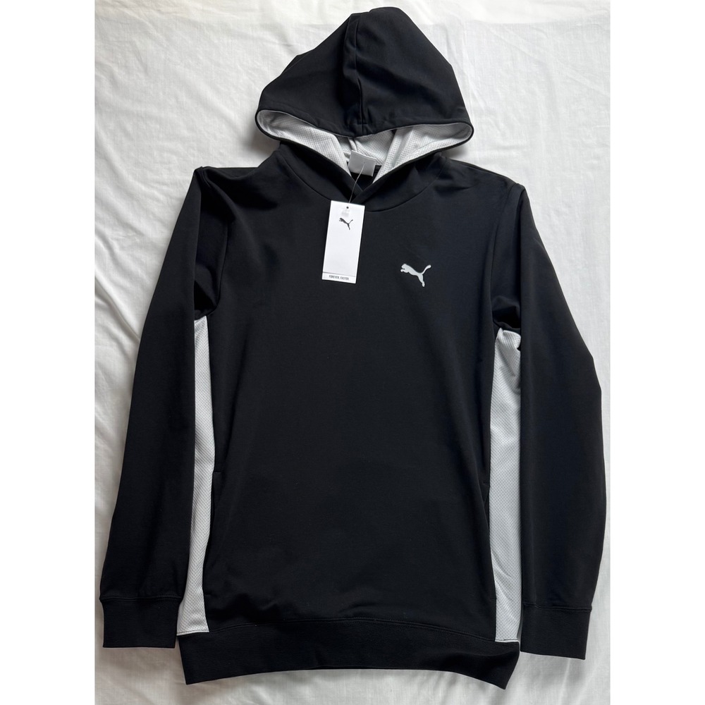 Puma Mens ESS Dynamic Hoodie Black Grey Mesh Pullover Sweatshirt  Small